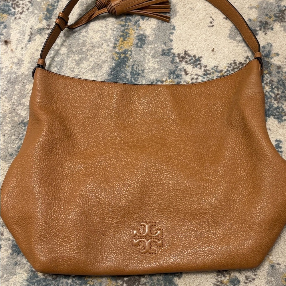 Tory Burch Tan Leather Hobo Bag with Slouchy Design